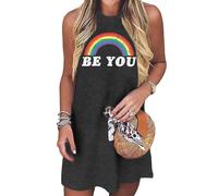 PECHAR Pride Dress Women Rainbow Heart Graphic Tank Dresses Gay Pride Sleeveless LGBT Equality Sleeveless Skirt, Grey2, M