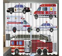 Pechiwuo Blackout Curtains Ambulance, Eyelet Curtains 54 Drop Police Car, Thermal Insulated Window Drapes Fire Truck 3D Curtain for Kids Boys Girls Living Room Bedroom, 2 Panels W46 x L54 Inch Y67