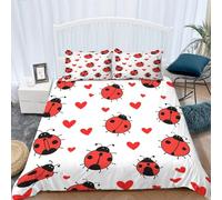 Pechiwuo Double Bedding Set Red ladybug Soft Microfiber 3D Print Heart shape Duvet Cover, Quilt Cover 200x200cm and 2 Pillowcases 50x75cm T133
