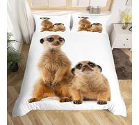 Pechiwuo Double Quilt Cover Set Meerkat, Soft Microfiber 3D Print Meerkat Bedding Set for Kids Teens Bedroom, Double Quilt Cover 200x200cm and 2 Pillowcases 50x75cm t3073