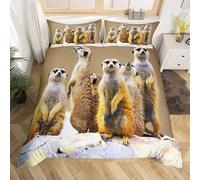 Pechiwuo King Size Duvet Cover Meerkat, Soft Microfiber 3D Print Meerkat Bedding Set for Kids Teens and Adults Bedroom, King Quilt Cover 230x220cm and 2 Pillowcases 50x75cm t3864
