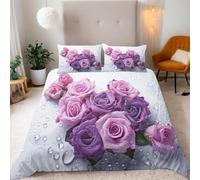Pechiwuo Single Duvet Cover Sets Rose Floral, Soft Microfiber 3D Print Flowers Bedding Set for Kids Boys Girls Bedroom, Single Quilt Cover 135x200 cm and 1 Pillowcases 50x75 cm R62