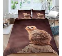 Pechiwuo Super King Size Duvet Cover Sets Meerkat, Soft Microfiber 3D Print Meerkat Bedding Set for Kids Teens and Adults Bedroom, Super King Quilt Cover 260x220cm and 2 Pillowcases 50x75cm t3925