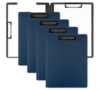 Pechor 4pcs Clipboard Folder A4 Foldover Plastic PVC Covered, Foldable 360 Over with Two Clips File Document Organiser for School Office (Pack of 4, Dark Blue)