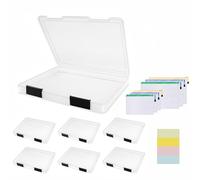 Pechor 6 Pcs A4 File Box Clear Plastic File Storage Box Paper Organizer Board Game Storage Scrapbook File Holder with Buckle, with 6Pcs Plastic Wallets, 16pcs Sticker Labels, Black