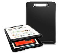 Pechor Clipboard A4, Clip Board Plastic with Storage, Nursing Clipboards Folder with Compartment Organizer, Writing Clip Boards Waterproof for Home School Office, Black