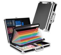 Pechor Document Box File Organiser with Lock, Hard-Shell Document Folder with 13 Pockets Expanding File Folder A4 Portable Clipboard, Filing Boxes Safe Storage Box Home Office