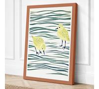 Pecking Birds in Teal Canvas Wall Art Print 36x24 Inch (91 x 61 cm)