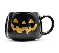 Peclek 12 oz Black Halloween Pumpkin Mug Decorations, Ceramic Jack O’Lantern Coffee Cup with Gold Face, Spooky Cute Halloween Drinkware Gifts for Adults Kids
