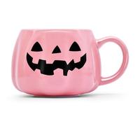 Peclek 12 oz Pink Halloween Pumpkin Mug Decorations, Cute Ceramic Pumpkin Coffee Cup with Jack O’Lantern Face, Halloween Birthday Tabletop Drinkware Gifts for Adults Kids