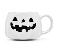Peclek 12 oz White Halloween Pumpkin Mug Decorations, Ceramic Jack O’Lantern Coffee Cup with Black Face, Cute Halloween Drinkware Gifts for Adults Kids