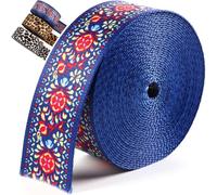 PECMER 1.5 Inch Nylon Webbing-Small Flower Blue Bohemian Patterns Webbing Strap-6 Yards 1 1/2 Inch Webbing for Bag Straps-Webbing 1.5 Inch for Luggage Purse Making Supplies