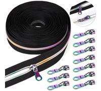 PECMER #5 Rainbow Zipper Tape by The Yard with Pulls-6 Yards with 10Pcs Colorful Pulls Zippers for Sewing Assorted Lengths-Zippers for Bags and Purses (White Rainbow 6 Yard+10 pcs)