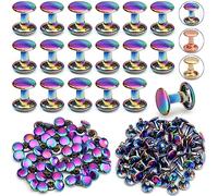 PECMER 70 Sets Rainbow Double Cap Rivets for Leather Crafting-Copper Tubular Fasteners for Crafts Leather Rivet Kit -Round Rapid Rivet for Fabric Purse Shoes Belts Repair