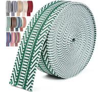 PECMER Webbing 1.5 Inch Green-White Webbing Straps for Bags - 6 Yards Polycotton Jacquard Webbing Nylon Ribbon 1 1/2 Inch for Bag Purse Hanging Belt Tote Straps
