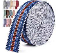 PECMER Webbing 1.5 Inch Royal Blue-Orange Stripes - 6 Yards Webbing Straps for Bags -Polycotton Jacquard Webbing Nylon Ribbon 1 1/2 Inch for Bag Purse Hanging Belt Tote Straps