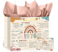 Peconal 50th Birthday Gift Bag Boho Rainbow Back in 1976 Gifts Bag with Greeting Card 50th Birthday Wrapping Paper Bags for Women Man Forty 50 Year Old Bday Party Favors Supplies (Rainbow 1976)