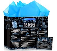 Peconal 60th Birthday Gift Bag Black Blue Back in 1966 Gifts Bag with Greeting Card 60th Birthday Wrapping Paper Bags for Women Man Sixty 60 Year Old Bday Party Favors Supplies (1966 60th)