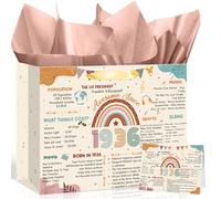 Peconal 90th Birthday Gift Bag Boho Rainbow Back in 1936 Gifts Bag with Greeting Card 90th Birthday Wrapping Paper Bags for Women Man Forty 90 Year Old Bday Party Favors Supplies