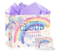 Peconal 9th Birthday Gift Bag On Cloud 9th Birthday Decorations We're on Cloud 9 Gift Wrapping Paper Bag with Greeting Card for Baby Girl Sweet 9 Year Old Rainbow Party Favors Supplies