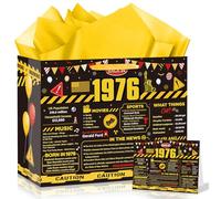 Peconal Black Gold 50th Birthday Gift Bag Warning Theme Back in 1976 Gift Bags with Greeting Card 50th Birthday Wrapping Paper Bag for Women Man Fifty Year Old Bday Party Favors Supplies