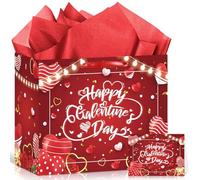 Peconal Happy Galentines Day Gift Bag with Tissue Paper and Greeting Card (Red)