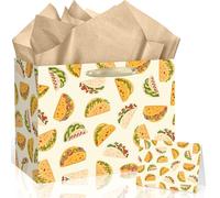 Peconal Taco Gift Bag Taco Mexican Fiesta Gift Wrapping Paper Bag with Handle Greeting Card Tissue Paper Mexican Food Party Favors Bag for Boys Girls Birthday Taco Tuesday Party Supplies Decorations