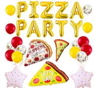 Pecration Pizza Party Decorations Balloons - 30 Pieces Pizza Gold Letter Star Mylar Foil Latex Balloon, Happy Birthday Party Supplies for Kids Boys Girls Baby Shower