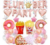 Pecration Slumber Party Supplies for Girls - Sleepover Party Decorations Letter Heart Popcorn Star Pizza Foil Balloons, Latex Balloon Garland for Spa Night Pyjama Theme Decoration