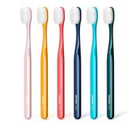 PECTRUS Medium Manual Toothbrush, Pack of 6, Helps Plaque Removal, Deep Cleaning Flossing Toothbrush for Sensitive Teeth & Receding Gums, Durable Tapered Bristles for Adults & Elders, Regular Size
