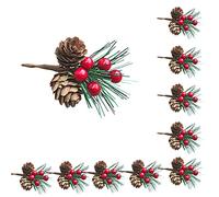 Pectt 20pcs Artificial Pine Picks, Pine Needles Branches with Red Berry Stems, Small Fake Berries Pinecones Branches for Crafts Xmas Tree DIY Garland Holiday Wreath
