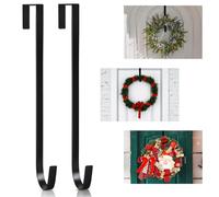 PECULA 2 Pack 14” Wreath Hangers for Front Door, Wreath Door Hanger 40lb Load-Bearing, Metal Wreath Hanger for Welcome Sign, Door Wreath Hanger for Christmas Halloween Easter Decoration (Black)