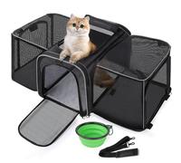 pecute Cat Carrier Expandable, Extra Large Pet Carrier Bag, Foldable Cat Carrier bag with Breathable Mesh, Pet Carrier Transport Bag for Dogs and Cats, with Shoulder Strap and Pet Bowl, Black