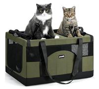 pecute Cat Carrier for 2 Cats, Dog Carrier Stable Structure, Cat Carrier large 2 cats Breathable Mesh Fabric, Pet Carrier for Car Travel, Foldable Cat Carriers for Dual Cat, With Roller Blinds,Green
