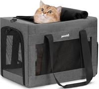 pecute Cat Carrier Stable, Pet Carrier with Hidden Anxiety Relief Partition & Stable Steel Frame, Safe Cat Carrier for Car Travel, Soft-Sided Dog/Cat Carrier Bag for Pets Up to 5kg, Grey