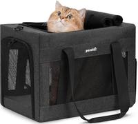 pecute Cat Carrier Stable, Pet Carrier with Hidden Anxiety Relief Partition & Stable Steel Frame, Safe Cat Carrier for Car Travel, Soft-Sided Dog/Cat Carrier Bag for Pets Up to 5kg, Dark Grey