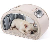 pecute Cat Cooling House, Dog House with Cooling Mat, Indoor Cat Bed with Insulation and 6 Built-in Ice Packs, Foldable Transparent Window Cat House for Small Medium Pets Under 8kg,Beige,L