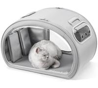 pecute Cat Cooling House, Dog House with Cooling Mat, Indoor Cat Bed with Insulation and 6 Built-in Ice Packs, Foldable Transparent Window Cat House for Small Medium Pets Under 6kg,M,Grey