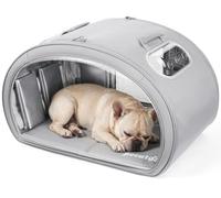 Pecute Cat Cooling House, Dog House with Cooling Mat, Indoor Cat Bed with Insulation and 6 Built-in Ice Packs, Foldable Transparent Window Cat House for Small Medium Pets Under 8kg,L,Grey