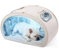 pecute Cat Cooling House, Dog House with Cooling Mat, Indoor Cat Bed with Insulation and 6 Built-in Ice Packs, Foldable Transparent Window Cat House for Small Medium Pets Under 8kg,Beige,L