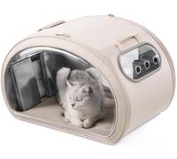 pecute Cat Cooling House, Dog House with Cooling Mat, Indoor Cat Bed with Insulation and 6 Built-in Ice Packs, Foldable Transparent Window Cat House for Small Medium Pets Under 6kg,Beige,M