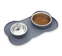 pecute Dog Bowls Non Slip, Stainless Steel Double Bowls Set with Non-Spill Silicone Mats Tray for Medium Large Dogs Water & Food Feeding Dishes(26 + 52 Ounce, Grey)