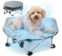 pecute Dog Cooling Mat on Elevated Dog Bed, 3-Sec Pop-Up No-Assembly Raised Dog Bed for Outdoor Camping, Raised Pet Cot with Cooling Mat for Dogs, Holds 60kg, Breathable Cooling Dog Bed,M,Dia 60cm