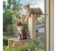 Pecute Double-layer Cat Hammock with Scratching Post, Sturdy Solid Wood