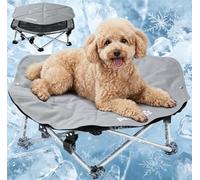 pecute Elevated Dog Bed Foldable with Cooling Mat, 3-Sec Pop-Up No-Assembly Raised Pet Cot for Outdoor Camping, Raisd Dog Bed Holds 60kg, Breathable Mesh Cooling Travel Dog Bed,M,Dia 60cm