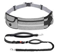Pecute Hands Free Dog Leash with Adjustable Waist Belt for Running Hiking | Dog Running Belt(60-127cm),Reflective & Pockets & Shock Absorbing Running Lead for Small, Medium & Large Dogs Walking(Grey）