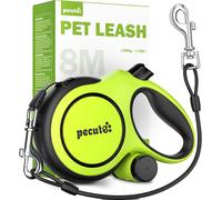pecute Instant-Control Series 8m Retractable Dog Leash with Steel Wire Rope & Waste Bag Dispenser - Green