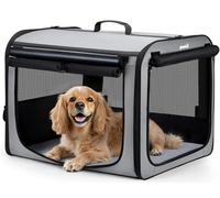 pecute Large Dog Car Carrier Light Weight, 68.5×52×52cm Dog Carrier for Cars, Portable Dog Car Crate with Breathable Windows, Stable Pet Carrier for Both Indoor and Outdoor Use, Pet Travel Crate Grey