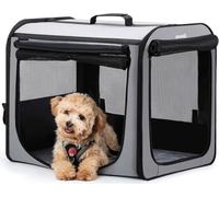 Pecute Lightweight dog car carrier, easy to assemble dog car carrier, portable ventilated dog car crate, foldable indoor and outdoor pet carrier, green dog travel crate with curtain.