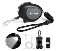 Pecute Retractable Dog Lead for Small Dogs & Cats 2.7m, LED | Leash with Poop bag holder for Small Pet up to 12kg, Wrist Strap, Ultralight Dog Lead, Portable, for Walking, Travel